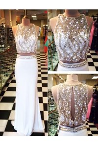 Nice Scoop Floor Length Empire Sleeveless White Prom Gown Zipper