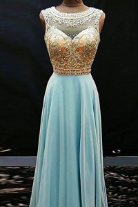 Scoop Beading Aqua Blue Side Zipper Sleeveless Floor Length