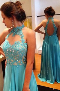 Spectacular Scoop Sleeveless Sweep Train Beading and Appliques Backless
