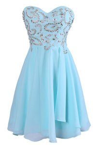 Fashionable Sweetheart Sleeveless Criss Cross Homecoming Dress Blue Chiffon