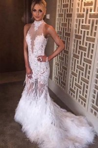 Beautiful White Chiffon Backless Sleeveless Court Train Lace
