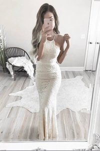 Adorable Mermaid Halter Top Lace Sleeveless Floor Length and Lace