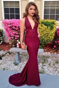 Halter Top Backless Prom Dresses Orange and In for Prom and Party with Beading Court Train