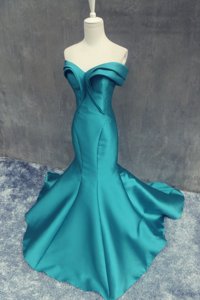 Mermaid Zipper Homecoming Dress Teal and In for Prom and Party with Ruching Brush Train