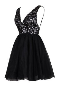 Black Backless Homecoming Dress Sequins Sleeveless Knee Length