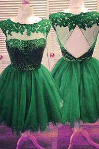 Knee Length A-line Sleeveless Dark Green Prom Evening Gown Backless