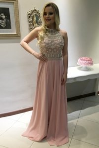 Lovely Scoop Sleeveless Chiffon Beading Sweep Train Backless