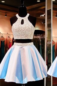 Smart Scoop Sleeveless Mini Length Beading Zipper Homecoming Dress with Blue