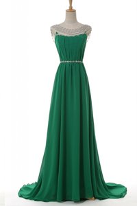 Ideal Scoop Green Sleeveless Sweep Train Belt With Train Homecoming Dress