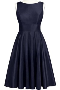 Scoop Navy Blue Sleeveless Knee Length Bowknot Backless Prom Dress