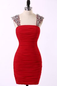 Red Zipper Prom Gown Beading Sleeveless Mini Length