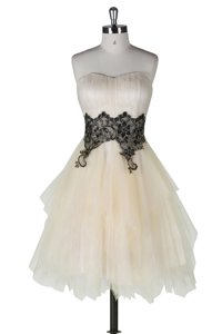 Decent Sleeveless Tulle Knee Length Zipper Prom Dresses in Champagne for with Appliques