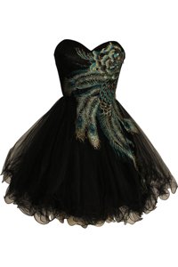 Fitting Black Sweetheart Neckline Embroidery Evening Dress Sleeveless Side Zipper