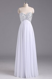 White Sleeveless Beading and Ruching Floor Length Evening Dress