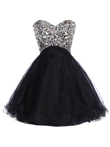 Sequins A-line Black Sweetheart Tulle Sleeveless Mini Length Lace Up