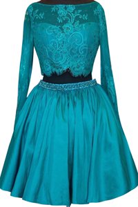 Satin Long Sleeves Mini Length Evening Dress and Beading and Lace