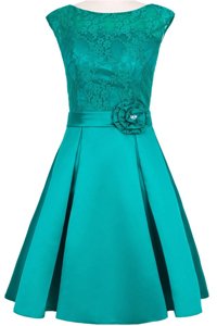 Teal Zipper Scoop Hand Made Flower Homecoming Dress Taffeta and Lace Cap Sleeves