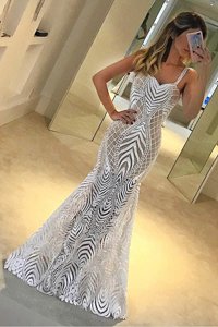 Discount Mermaid White Zipper Prom Gown Lace Sleeveless Floor Length