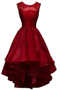 Delicate Organza Bateau Sleeveless Zipper Beading Prom Gown in Wine Red