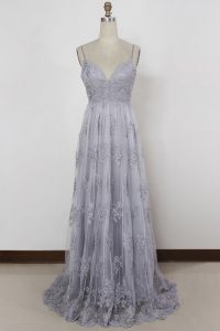 Excellent Tulle Sleeveless With Train Prom Gown Sweep Train and Appliques