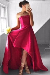 Eye-catching Satin Sleeveless Asymmetrical Prom Gown and Pleated