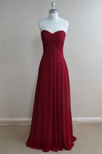 Nice Ruching Prom Party Dress Burgundy Zipper Sleeveless Floor Length