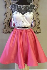 Eye-catching Elastic Woven Satin Bateau Cap Sleeves Zipper Sashes|ribbons Prom Party Dress in Rose Pink