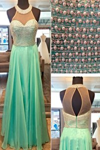 Popular High-neck Sleeveless Chiffon Prom Gown Beading Zipper