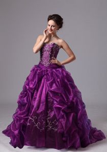 Embroidery and Pick ups Accent Purple Brush Quinceanera Gowns