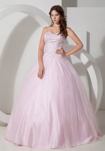 Sweetheart Beaded Bodice Tulle Quinceanera Gown in Baby Pink 2014