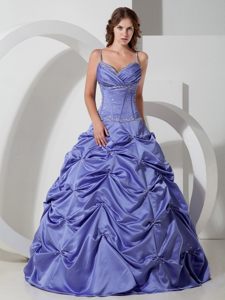 San Bruno CA Beaded Lavender Quinceanera Gown with Spaghetti Straps