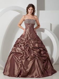 Strapless Beading Pick ups Floor Length Brown Quinceanera Gown