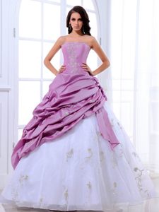 Lavender and White a Line Quinces Dresses with Pick ups on Sale