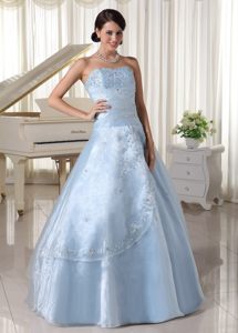 Sacramento CA Light Blue Organza Quinces Dresses with Appliques