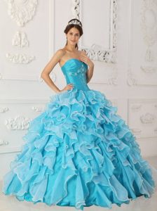 Beading and Ruffles Accent Aqua Blue Quinceanera Dresses 2014