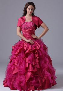 Beading and Ruffles Accent Fuchsia Organza Quinceanera Dresses