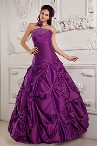 Purple Taffeta Dress for Quinceanera with Beading and Pick ups