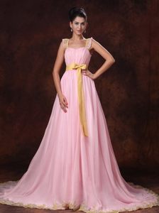 Pink Square Court Train Sash Appliques Prom Homecoming Dresses