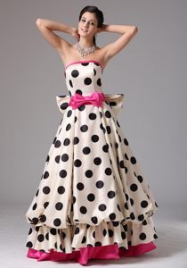 White and Black A-line Prom Evening Dress with Bows and Polka Dots