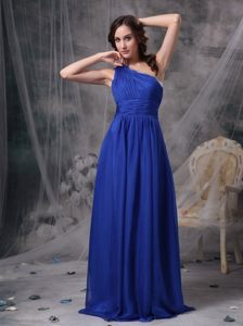 Royal Blue Empire One Shoulder Prom Formal Dress with Ruches 2014
