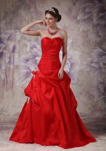 Red A-line Sweetheart Prom Gown Dress with Appliques and Ruches