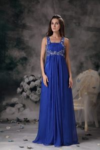 Royal Blue Empire Straps Prom Formal Dress with Beading and Ruches