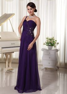 Appliques Accent Dark Purple Prom Formal Dress of One Shoulder