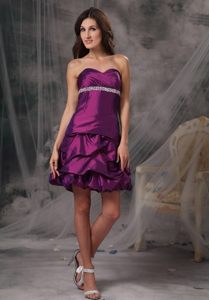 Beading and Pick ups Accent Mini Eggplant Purple Prom Gown Dress