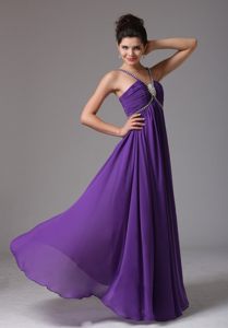 Purple Empire V-neck Prom Formal Dresses with Beading and Ruches