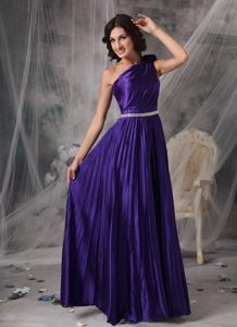Pleated Eggplant Purple One Shoulder Prom Formal Dresses Beading