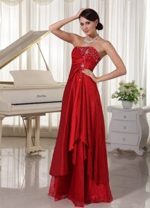 Red High-low Prom Gown Dress with Embroidery and Lace up Back