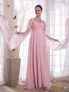 2013 Watteau Train Pink Prom Dresses with Paillette and Beading
