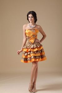 Leopard Print Ruffled Layers Multi-colored Mini Prom Party Dress