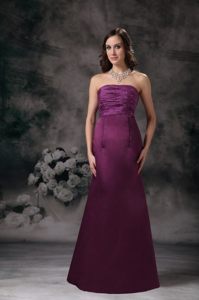 Beaded and Ruched Long Prom Evening Dress Strapless in Purple